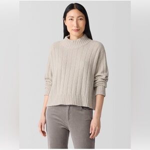 Eileen Fischer Cotton Fluff Rib Knit Turtleneck Top Sweater Chalk